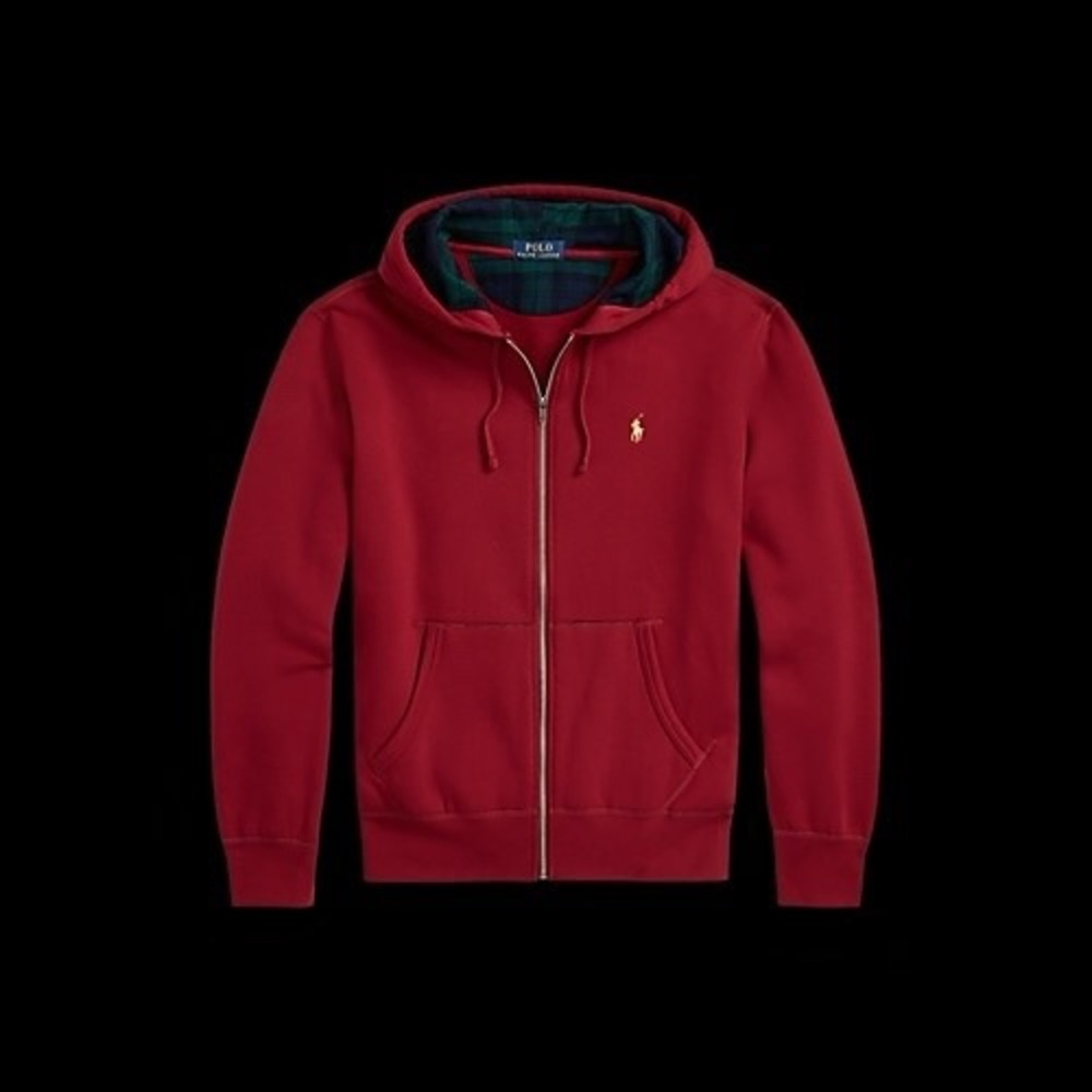 Polo Ralph Lauren Mens RL Fleece Full-Zip Hoodie Red XXL Plaid Lining Hood